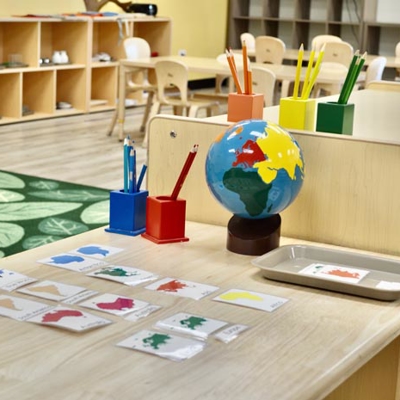 Desk in classroom Photo